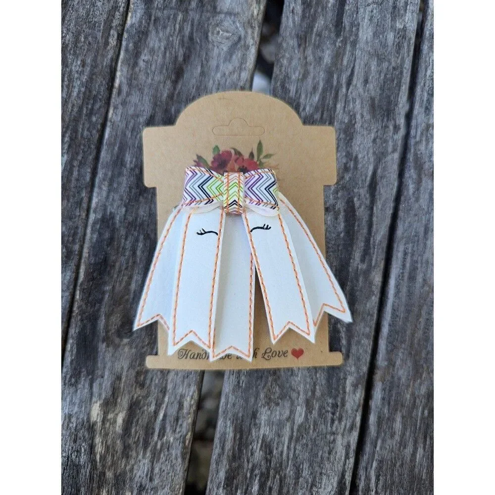 Embroidered vinyl ghost hair bow barrette brand new halloween